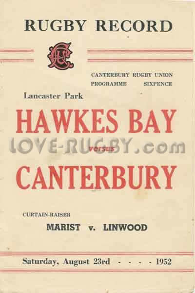 1952 Canterbury v Hawke's Bay  Rugby Programme